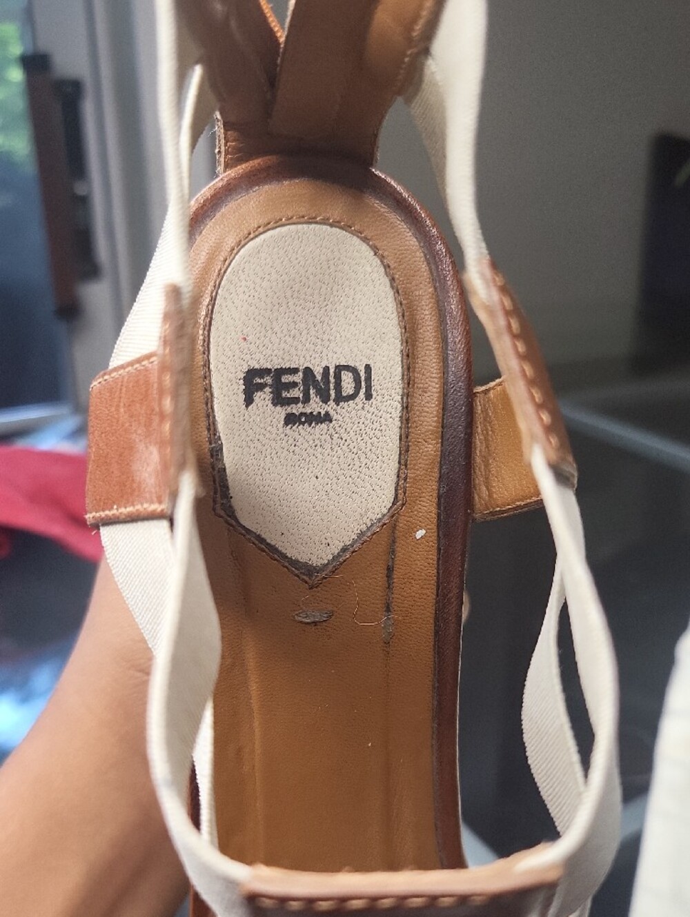 Fendi Brown & Cream Leather Wedge Sandals - Picture 3 of 11